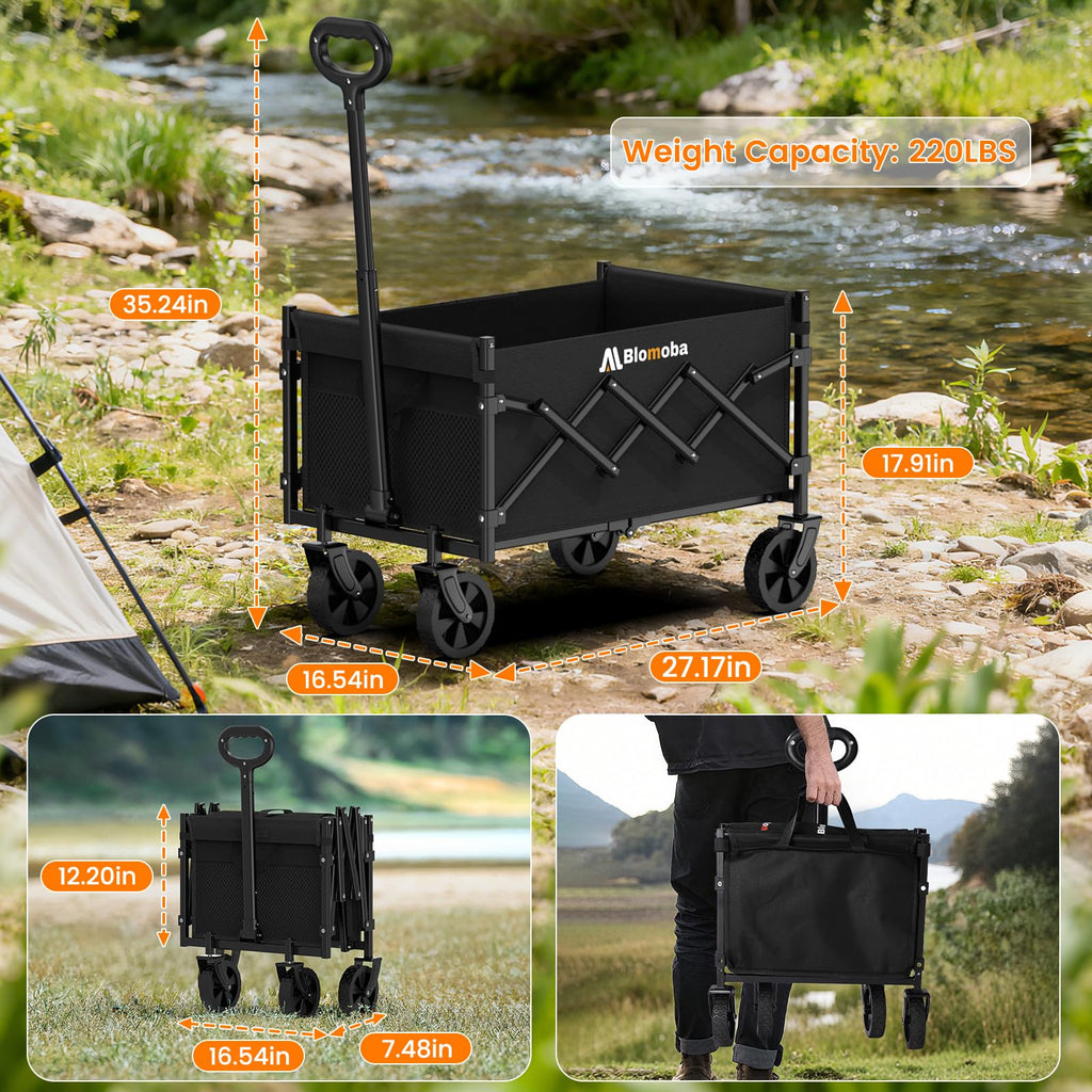 Folding Wagon Cart with Wheels, 220lbs, Black U73578
