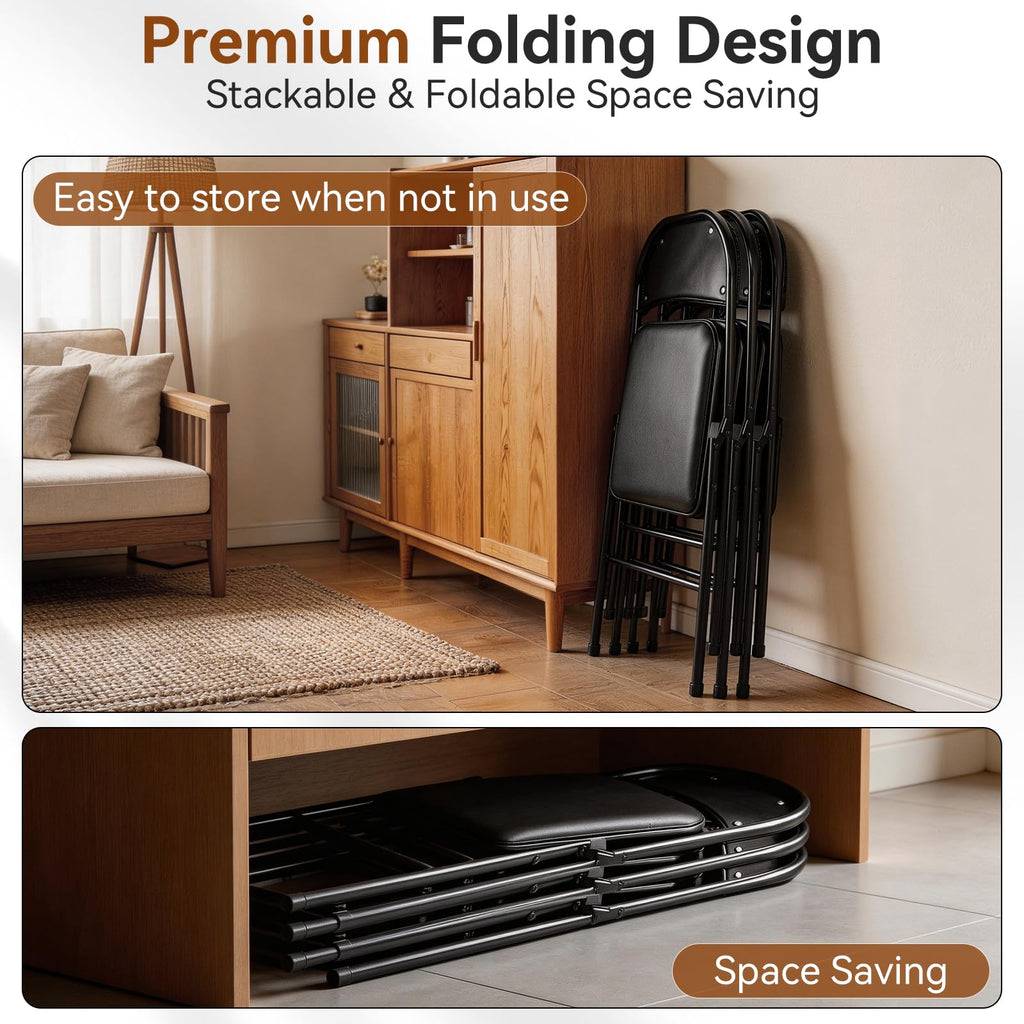 Black Folding Chairs with Padded Seats, 10 Pack R4580