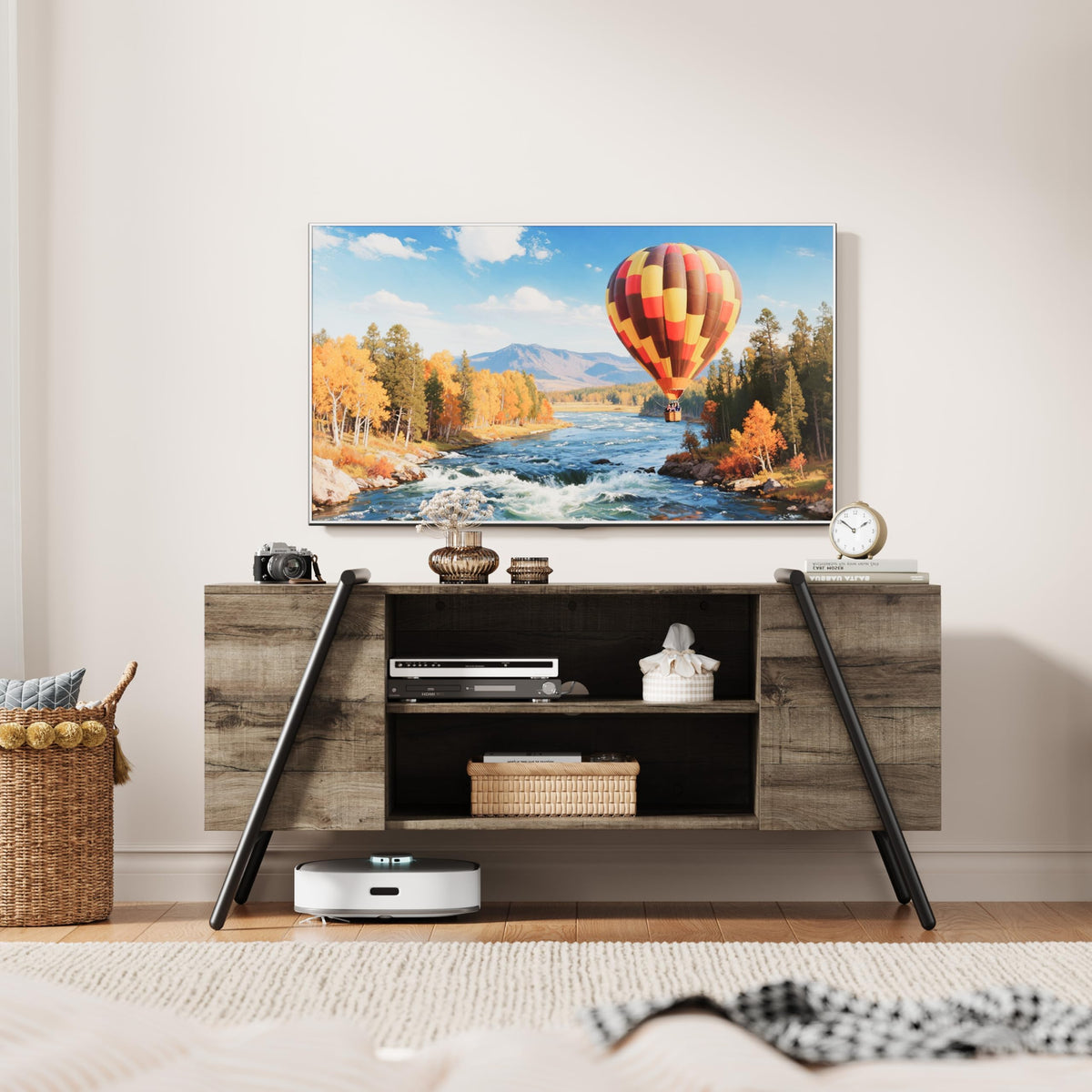 47 Inch TV Stand with Slanted Metal Legs and Adjustable Open Shelf T933