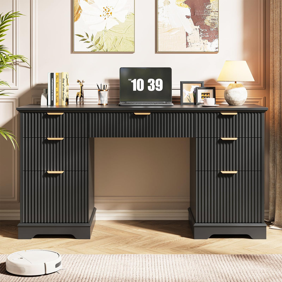 59" Fluted Desk with Storage Drawers T35835
