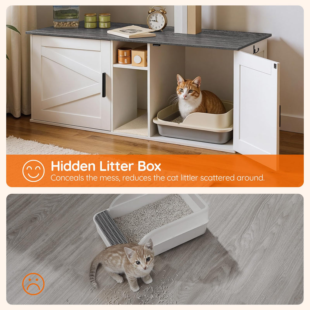 White and Charcoal Gray Cat Litter Box Enclosure P576690