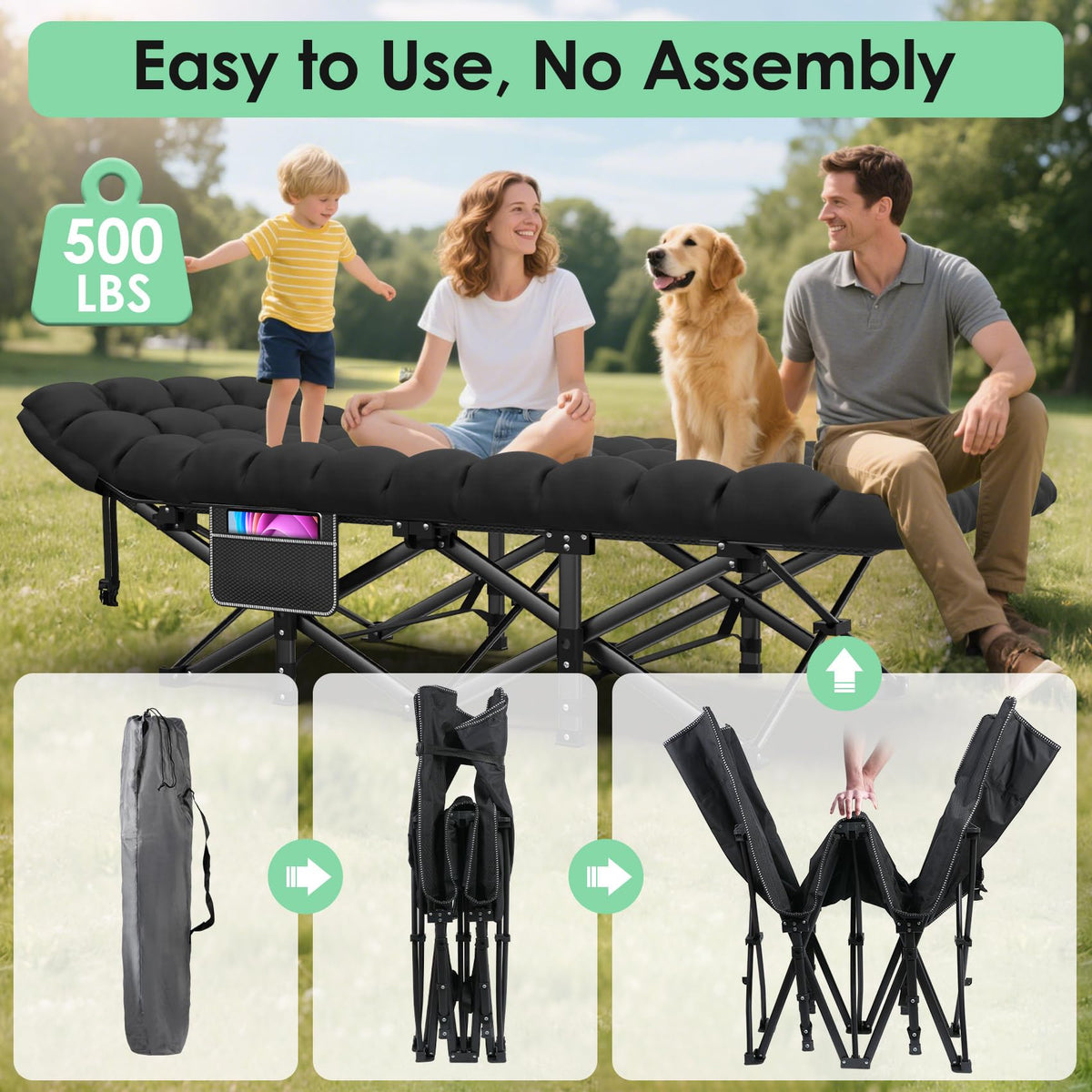 Folding Camp Cot with Cushion X6596