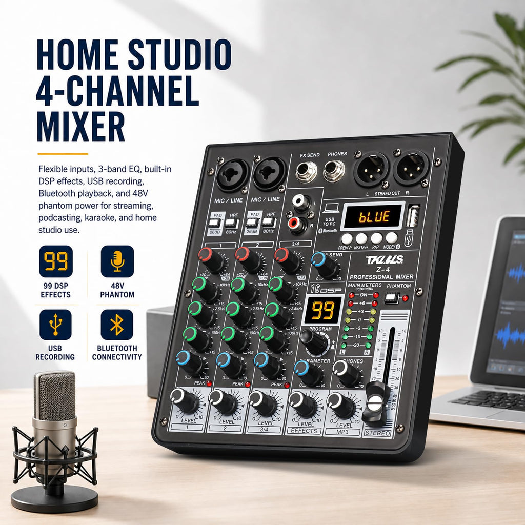 4 Channel Podcast Audio Mixer with 99 DSP Effects M718003