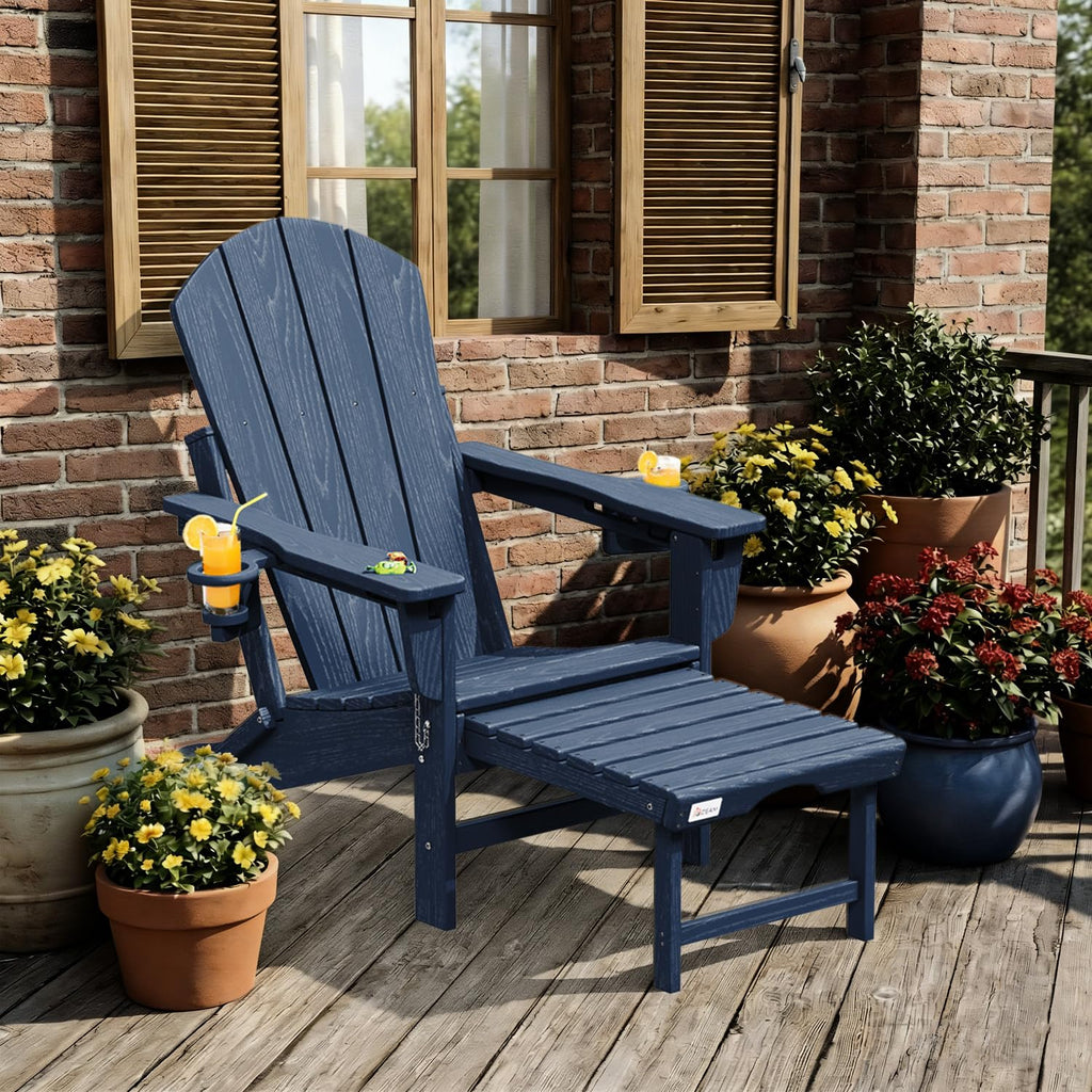 HDPE Folding Adirondack Chairs Set of 2, Navy B2165