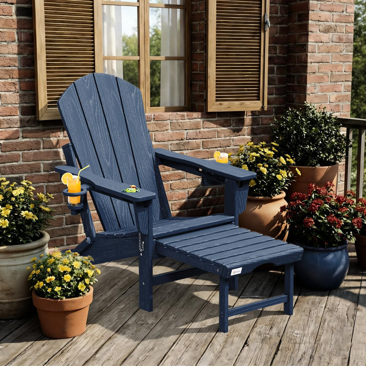 HDPE Folding Adirondack Chairs Set of 2, Navy B2165