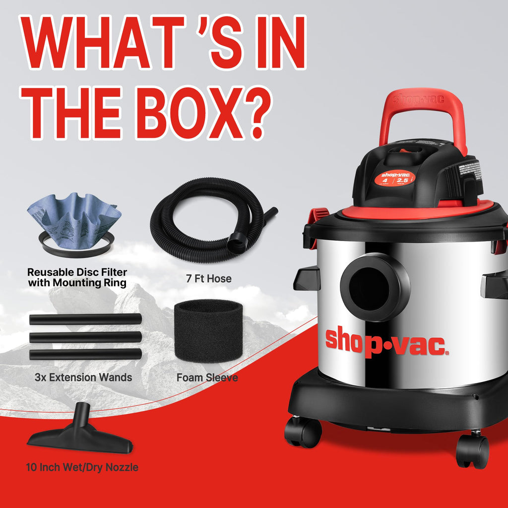 Wet/Dry Vacuum Cleaner, 4 Gallon, 2.5 Peak HP T3165