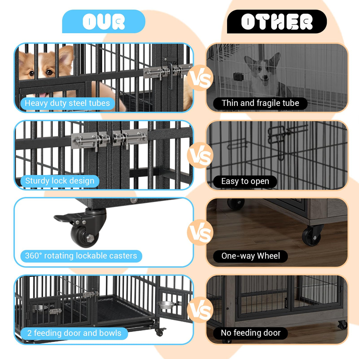 42 inch Heavy Duty Metal Dog Crate with Removable Tray and Wheels N44905