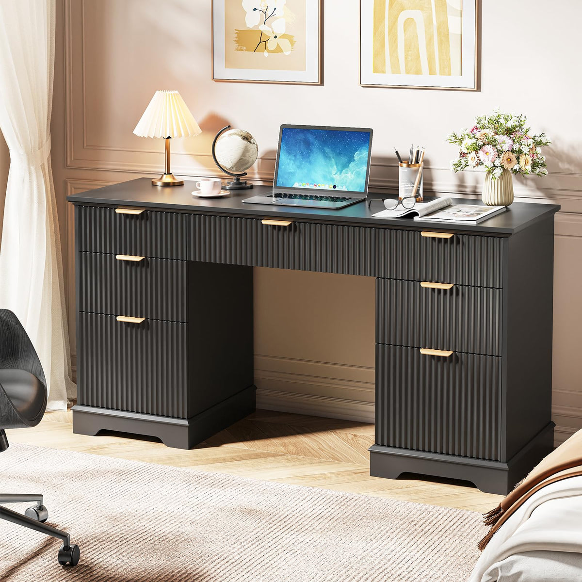 59" Fluted Desk with Storage Drawers T35835