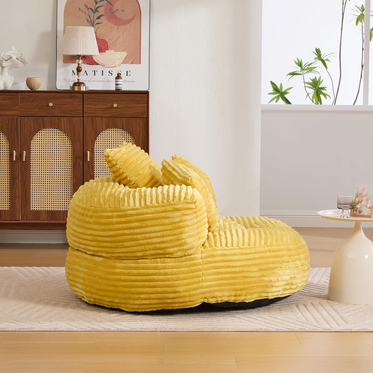 43" Mustard Yellow Corduroy Beanbag Sofa with Memory Foam W64432