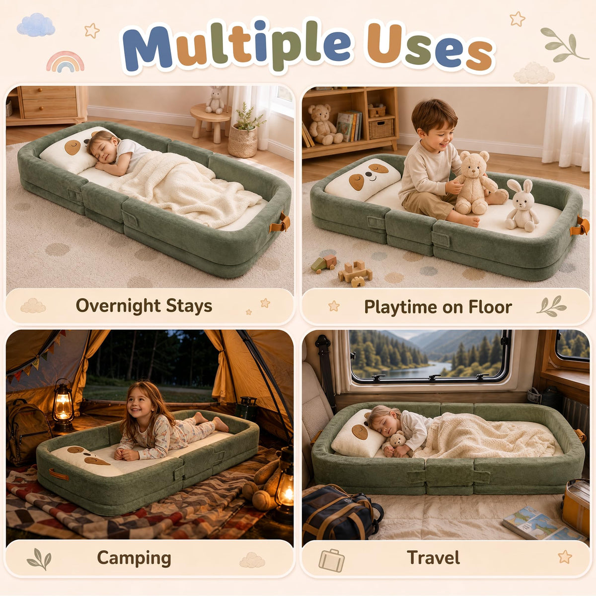 Foldable Portable Toddler Travel Bed with Pillow J1411