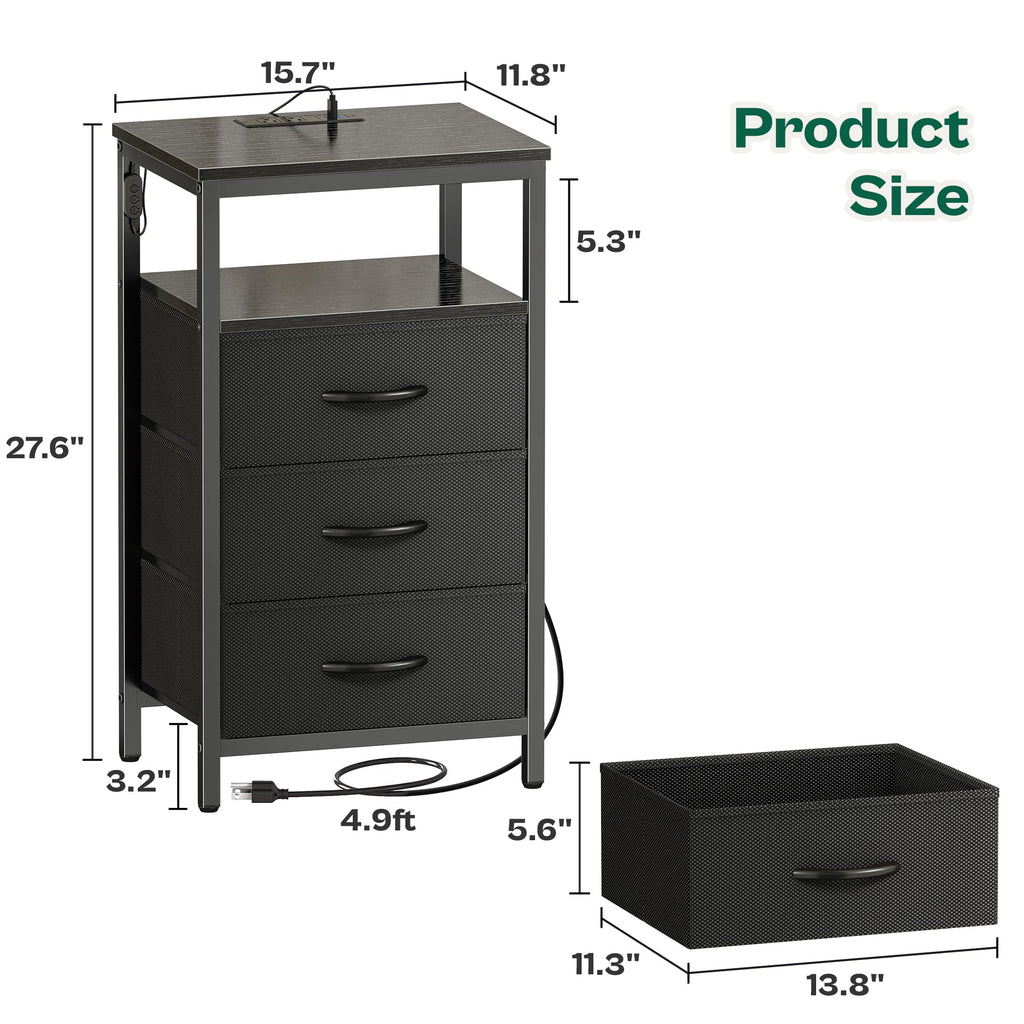 3 Drawer Nightstand with Charger Station and LED Lights C23224