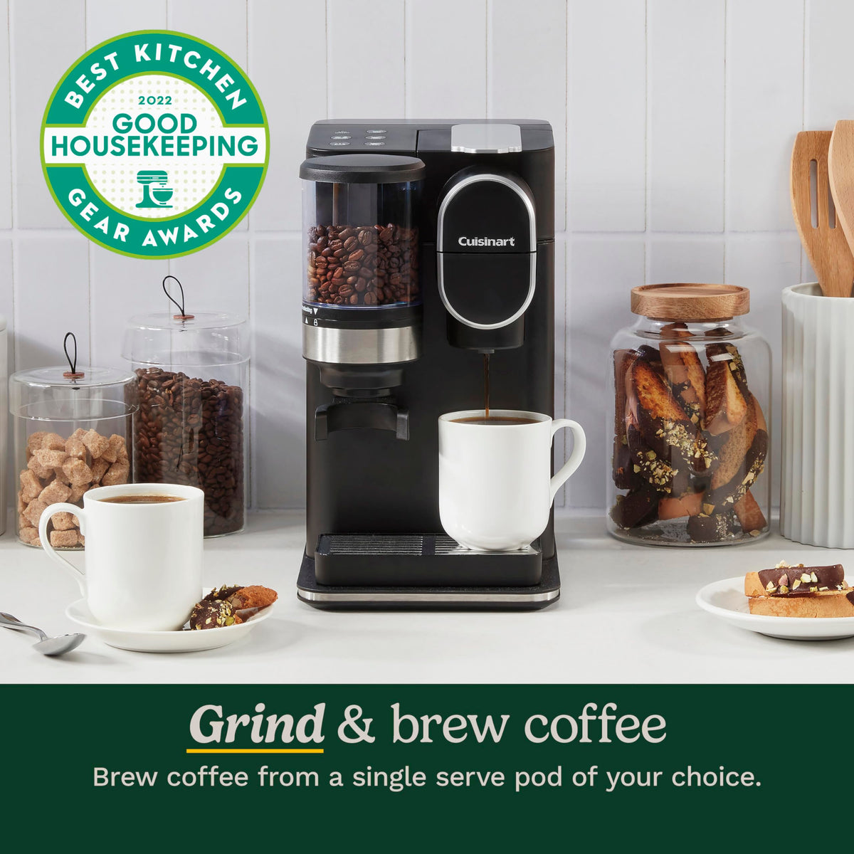 Single-Serve Coffee Maker + Coffee Grinder with 48-Ounce Removable Reservoir, Stainless Steel Q278365