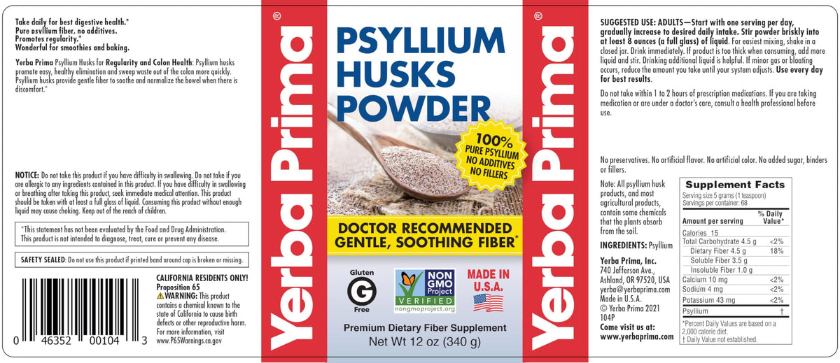 Psyllium Husks Powder 12 oz Fiber Supplement J6604