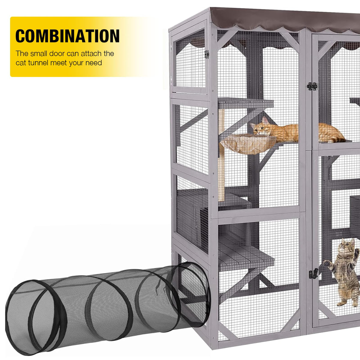 Outdoor Catio Cat Enclosure with 7 Platforms Grey Z238792