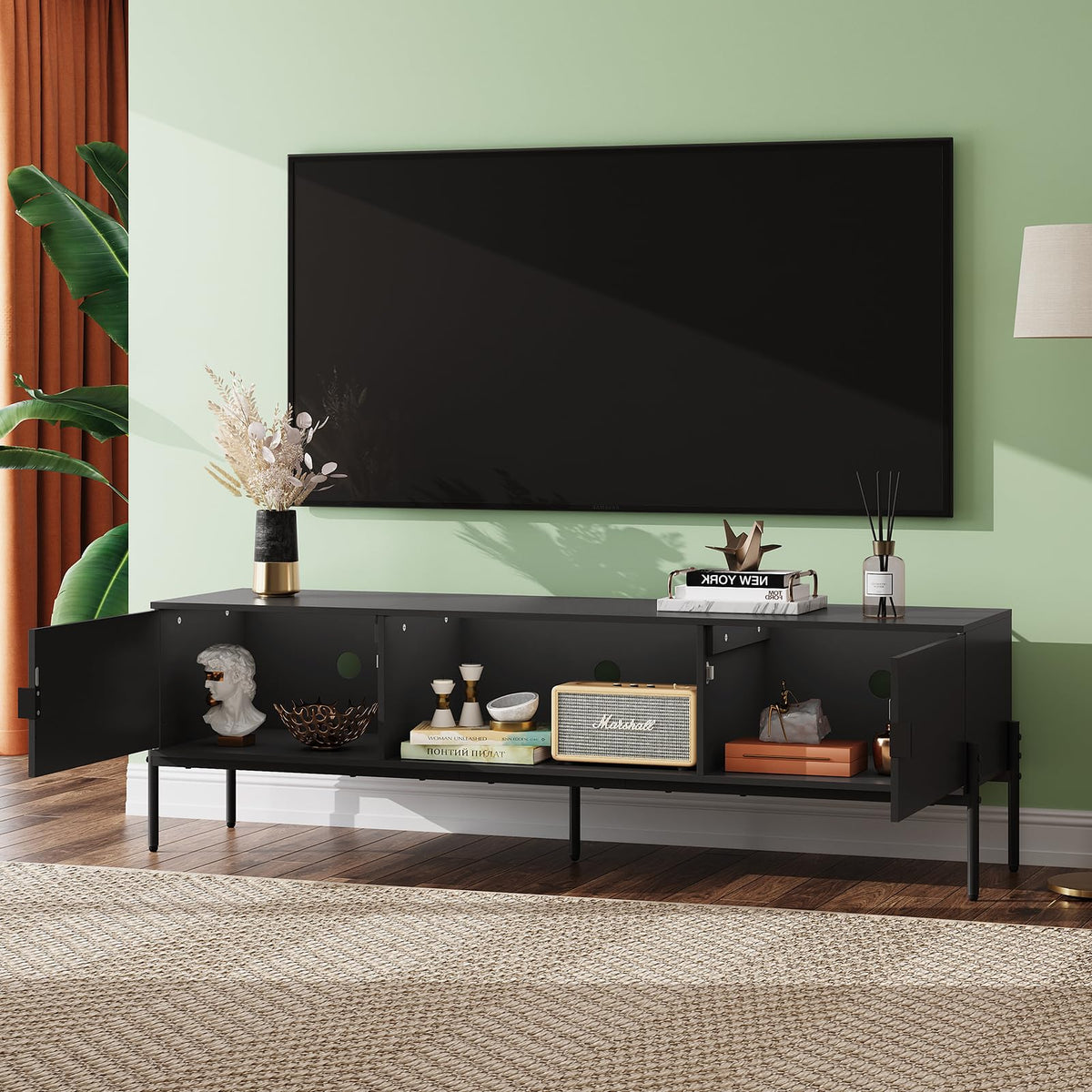 Black TV Stand with Metal Legs Z418