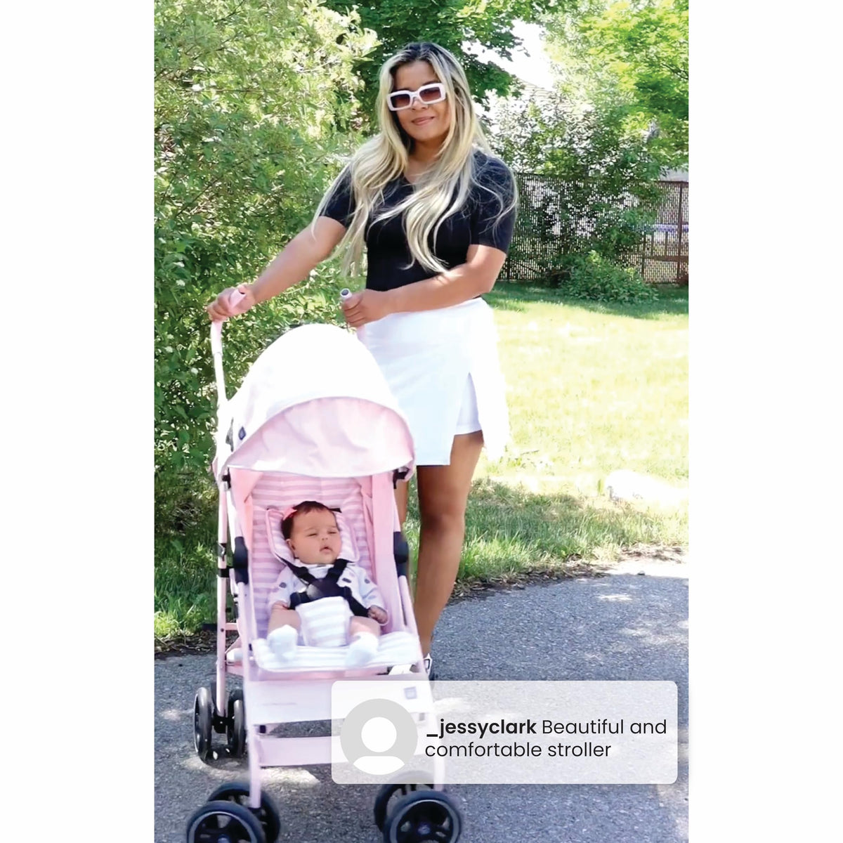Lightweight Stroller with Recline, Compact Fold & Removable Parent Organizer, Pink Stripes K5134