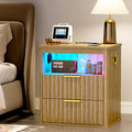 LED Nightstand with Charging Station and 2 Drawers O77578