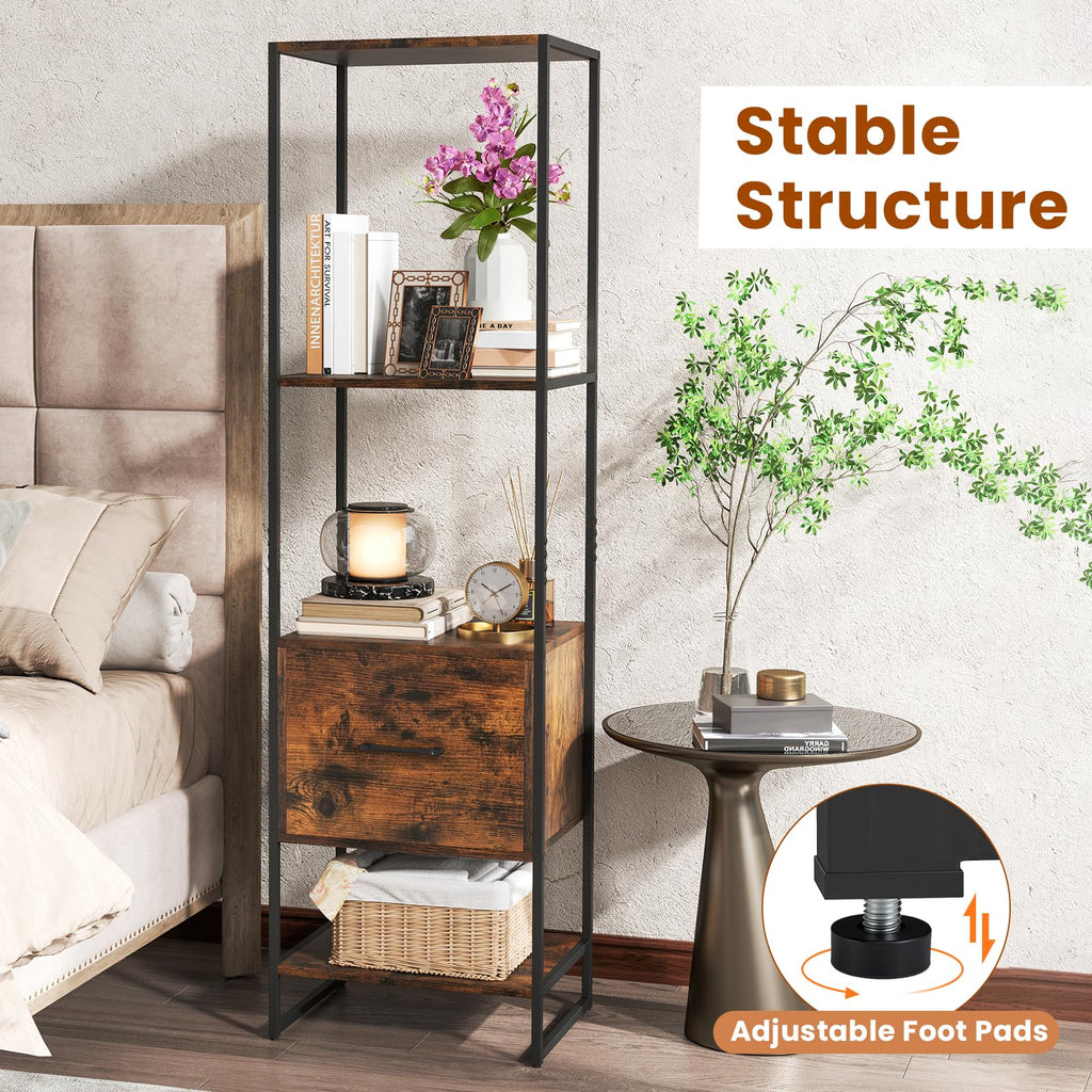5-Tier Bookshelf with Drawer Narrow Bookcase S246680