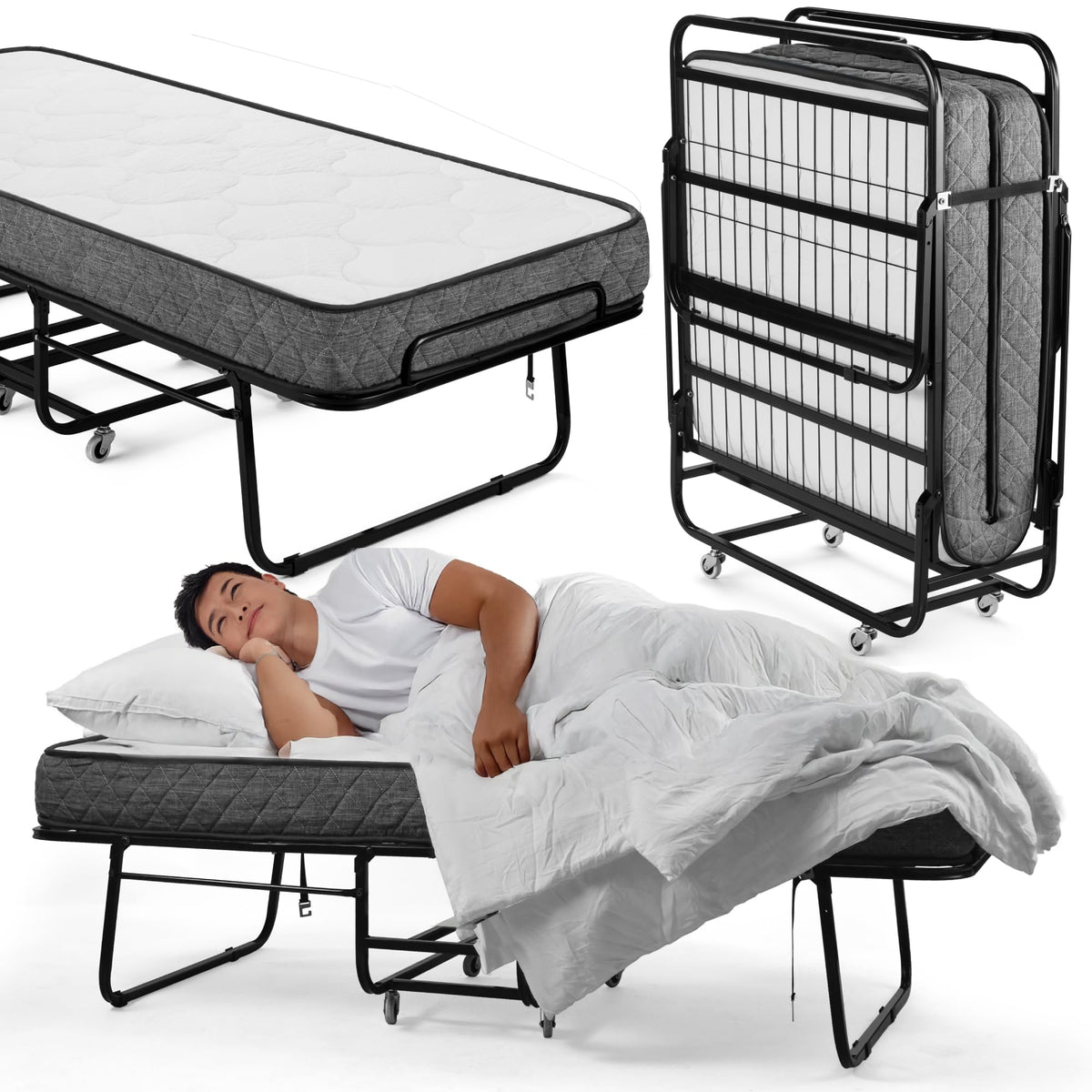 Folding Bed with Mattress Twin Size 5-inch Memory Foam K4944