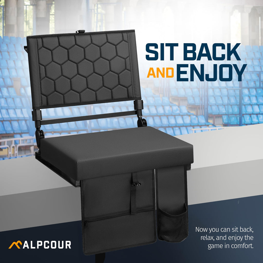 Extra Wide Folding Reclining Stadium Seat with Cup Holder and Storage Pockets F70537