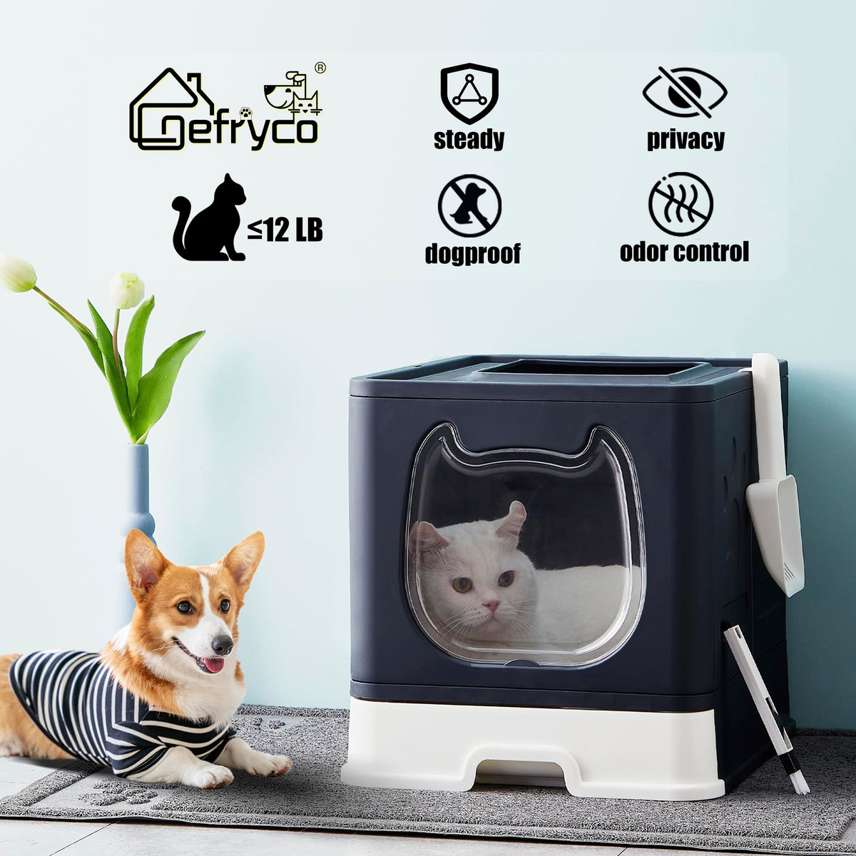 Enclosed Cat Litter Box with Lid and Scoop Z231