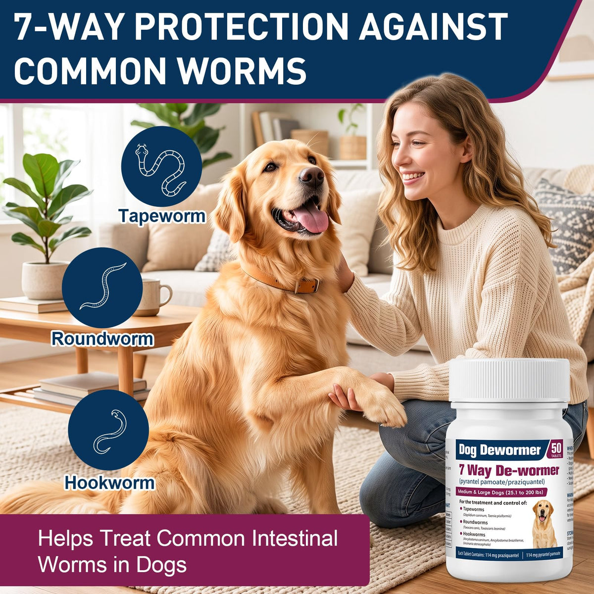 7-Way Dewormer for Large Dogs & Puppies, 50 Tablets L67241