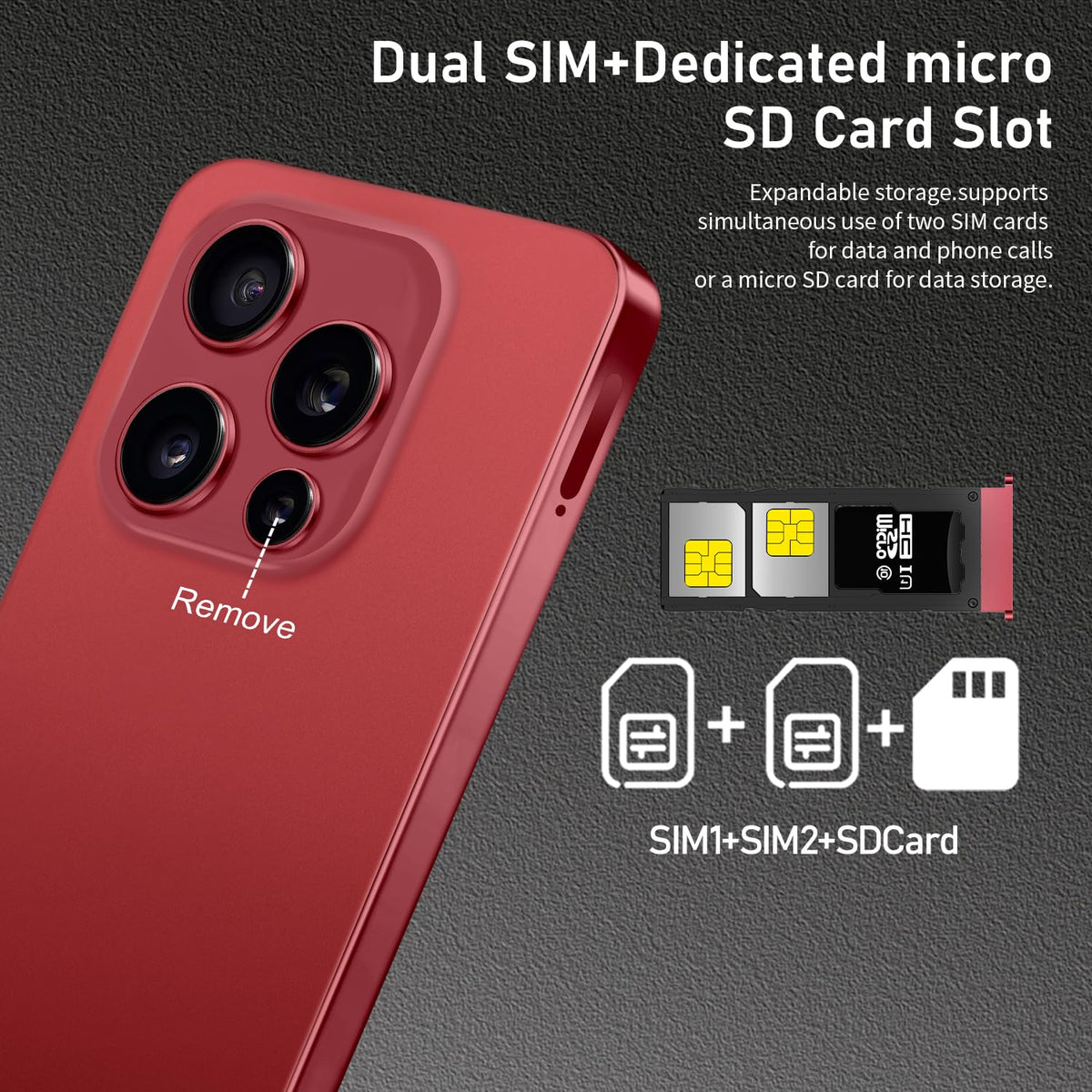 Unlocked Cell Phone 16+512GB Android 14 Wine Red V769915