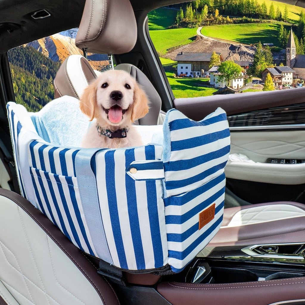 Dog Car Seat for Small Dogs to 15lbs Blue White Stripes Y110899