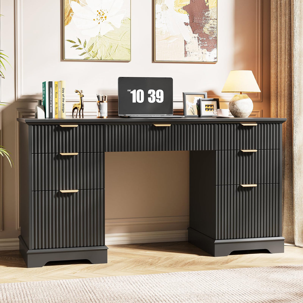59" Fluted Desk with Storage Drawers T35835