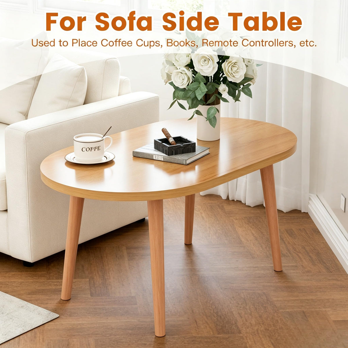 Small Oval Coffee Table with Solid Wood Legs R22170