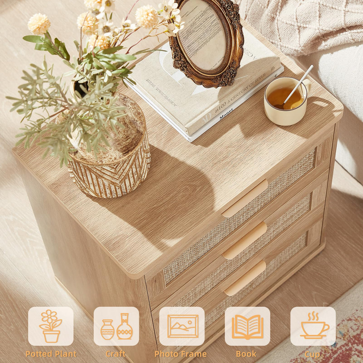 Rattan 23" Nightstands Set of 2 with Drawers O118679