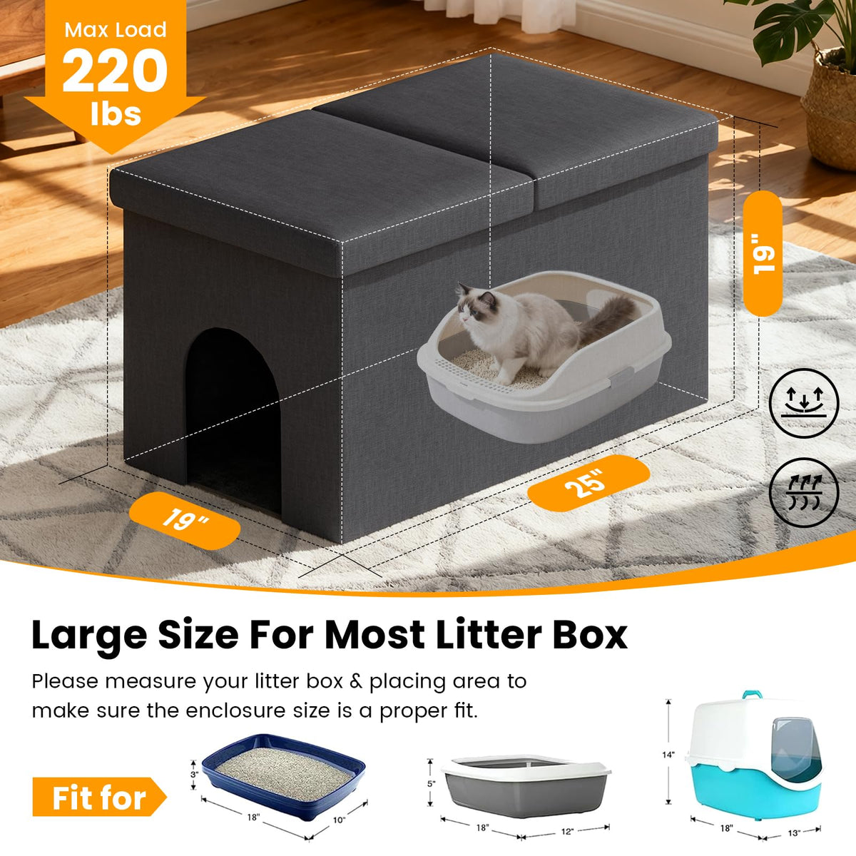 Dark Grey Cat Litter Box Enclosure V939452