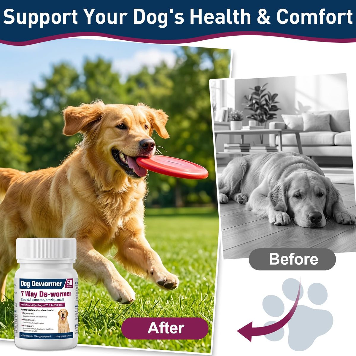 7-Way Dewormer for Large Dogs & Puppies, 50 Tablets L67241