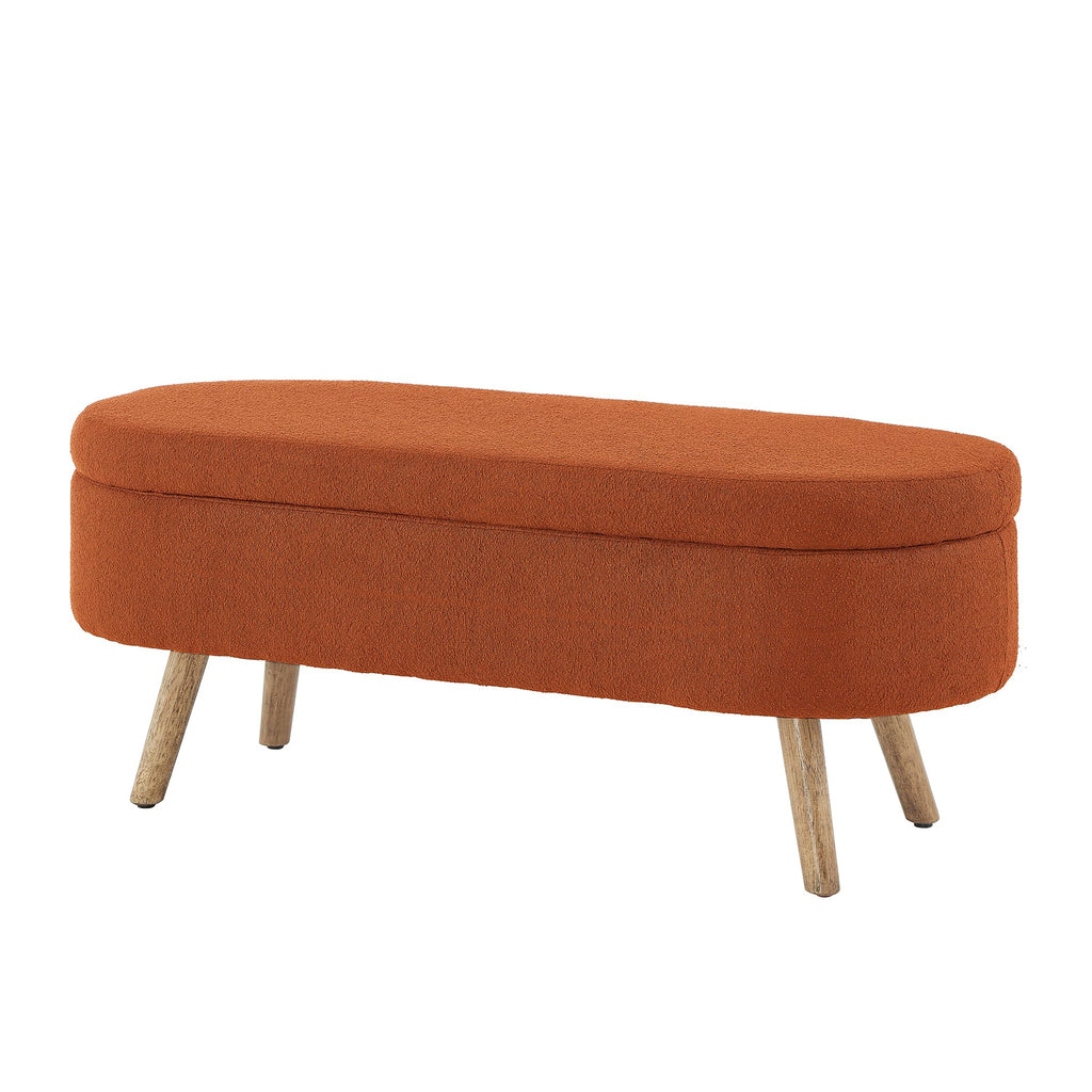 42" Oval Boucle Tufted Storage Ottoman Bench with Solid Wood Legs O8347
