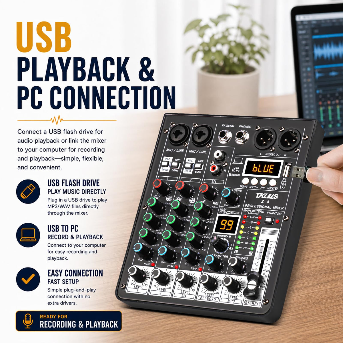 4 Channel Podcast Audio Mixer with 99 DSP Effects M718003