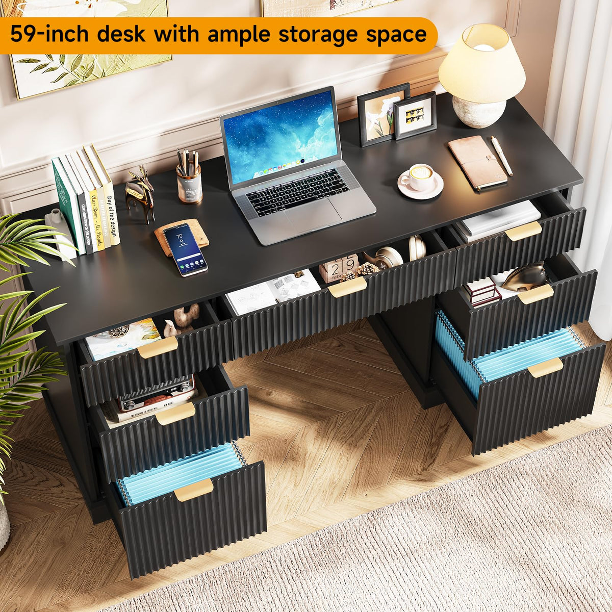 59" Fluted Desk with Storage Drawers T35835