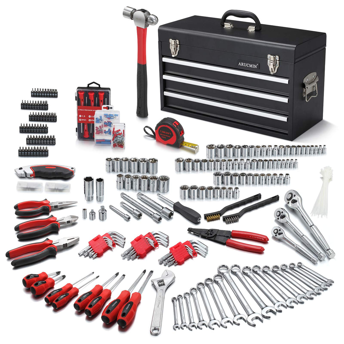 438-Piece Mechanics Tool Set with 3-Drawer Metal Box J597