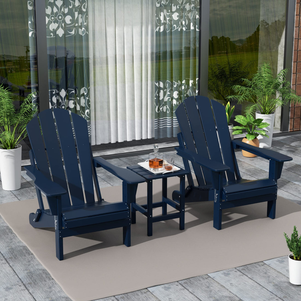 Navy Blue 3-Pieces Adirondack Chairs Set with Side Table X4142