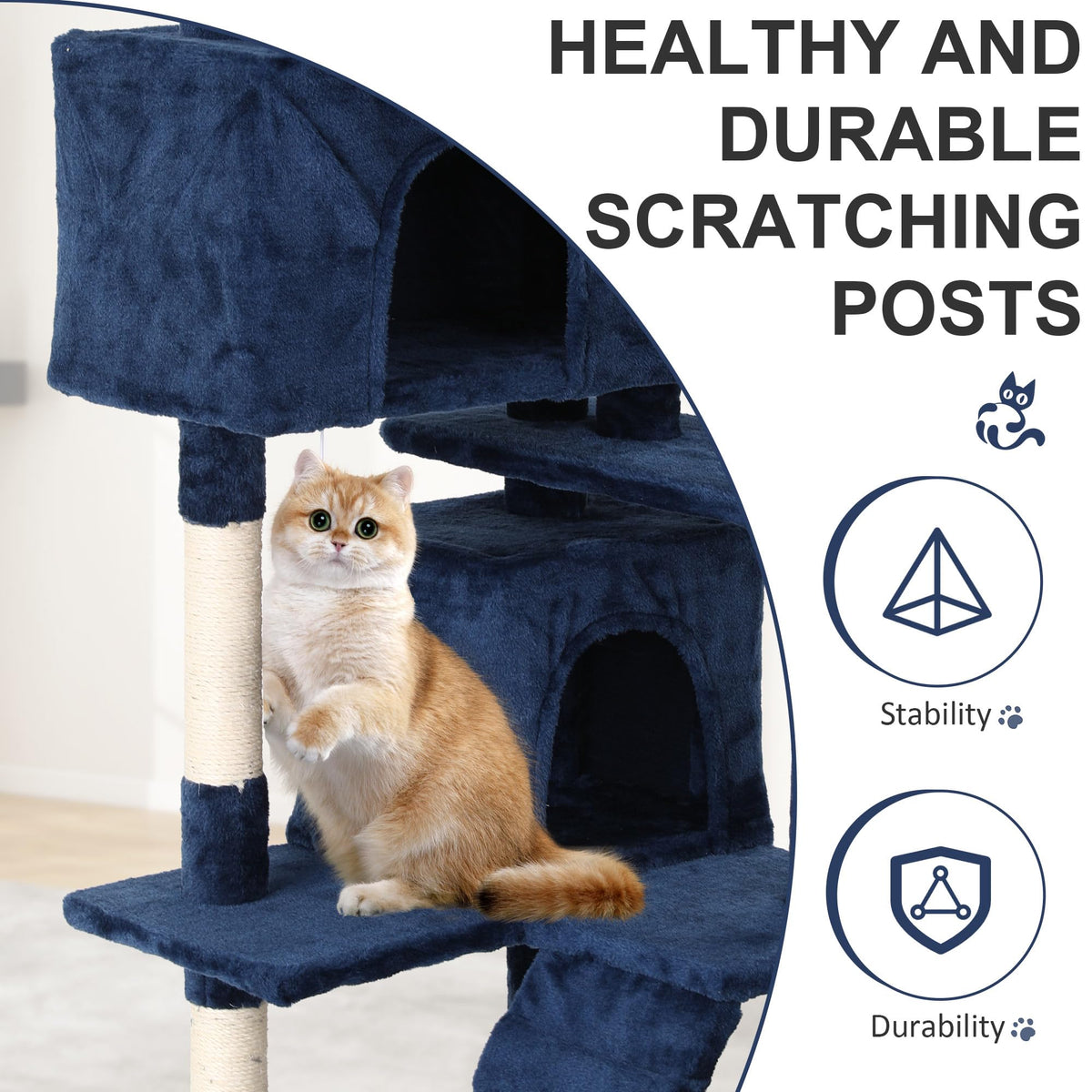 70 Inch Navy Blue Multi-Level Cat Tree with Scratching Posts H8404