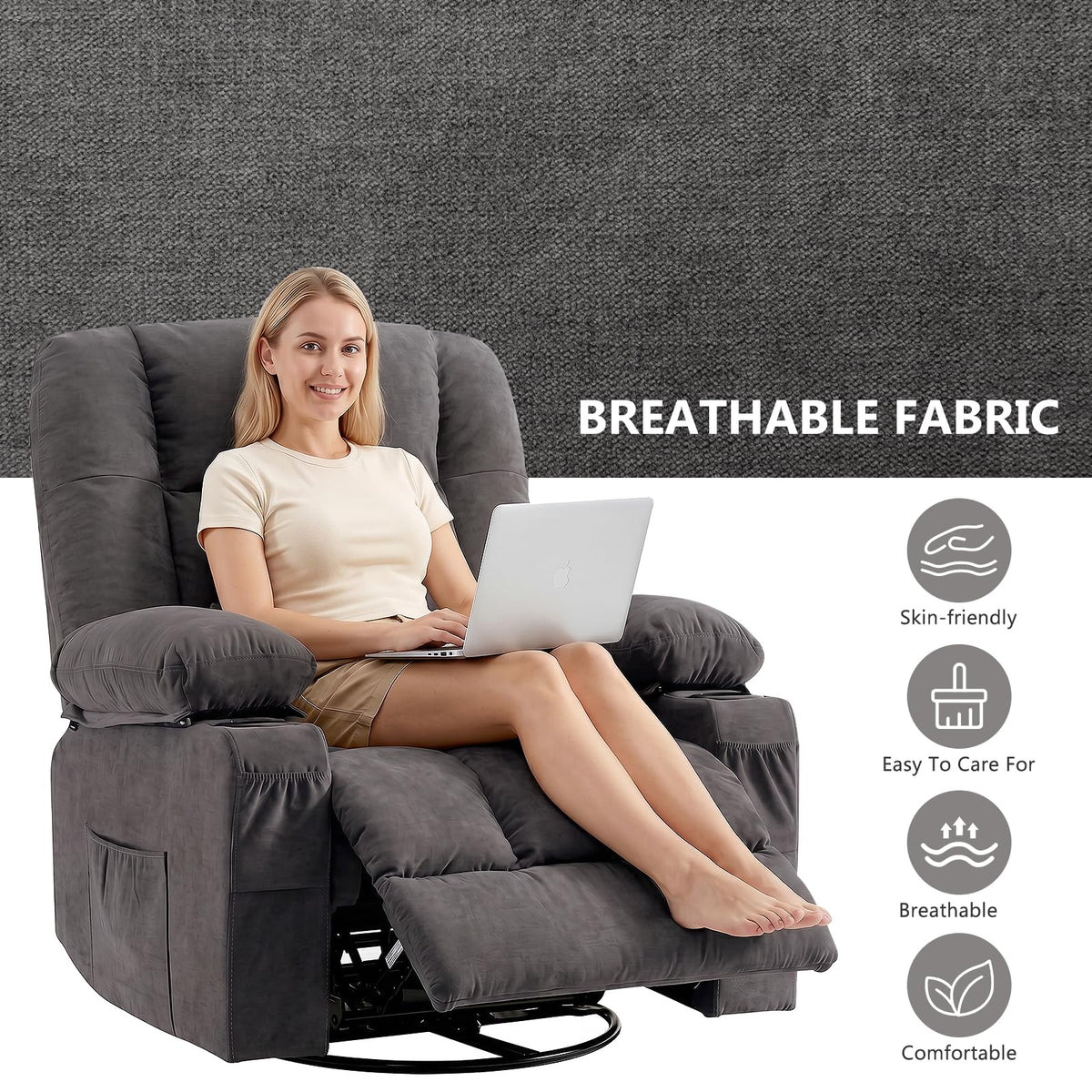 Swivel Rocker Recliner Chair with Massage and Heat K91019