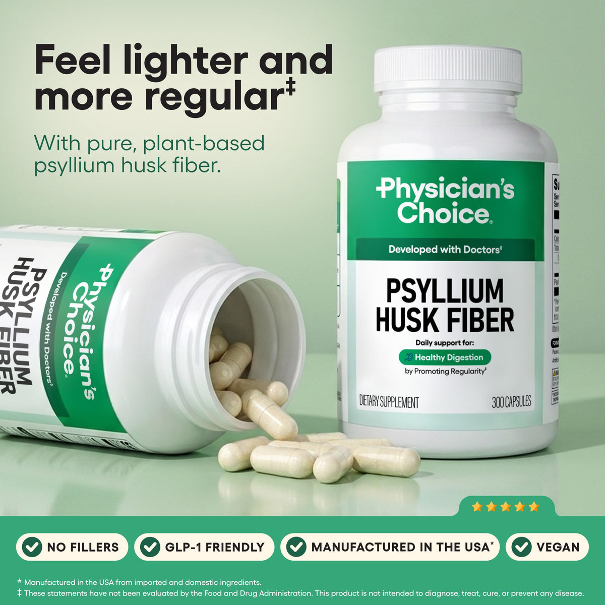Vegan Psyllium Husk Fiber 300 Capsules H182