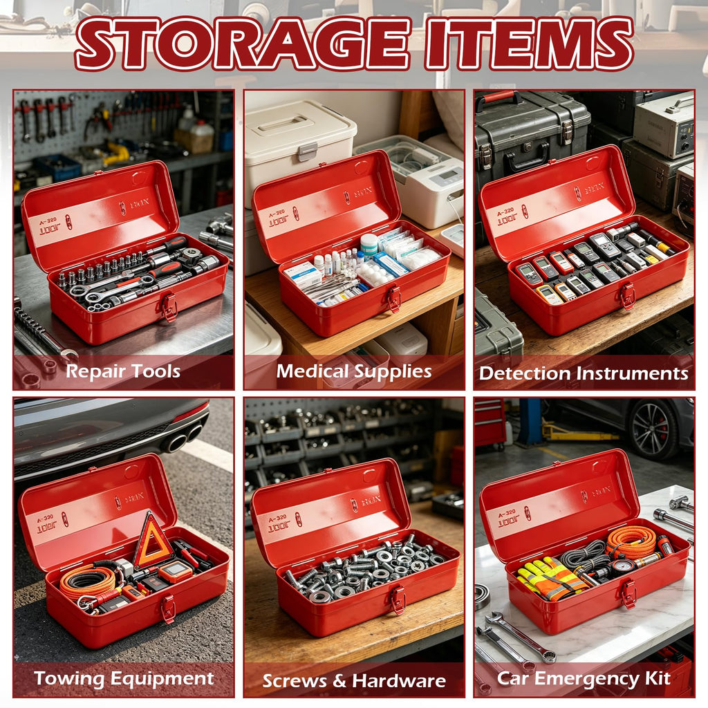 14 Inch Red Metal Tool Box with Latch and Handle F65243