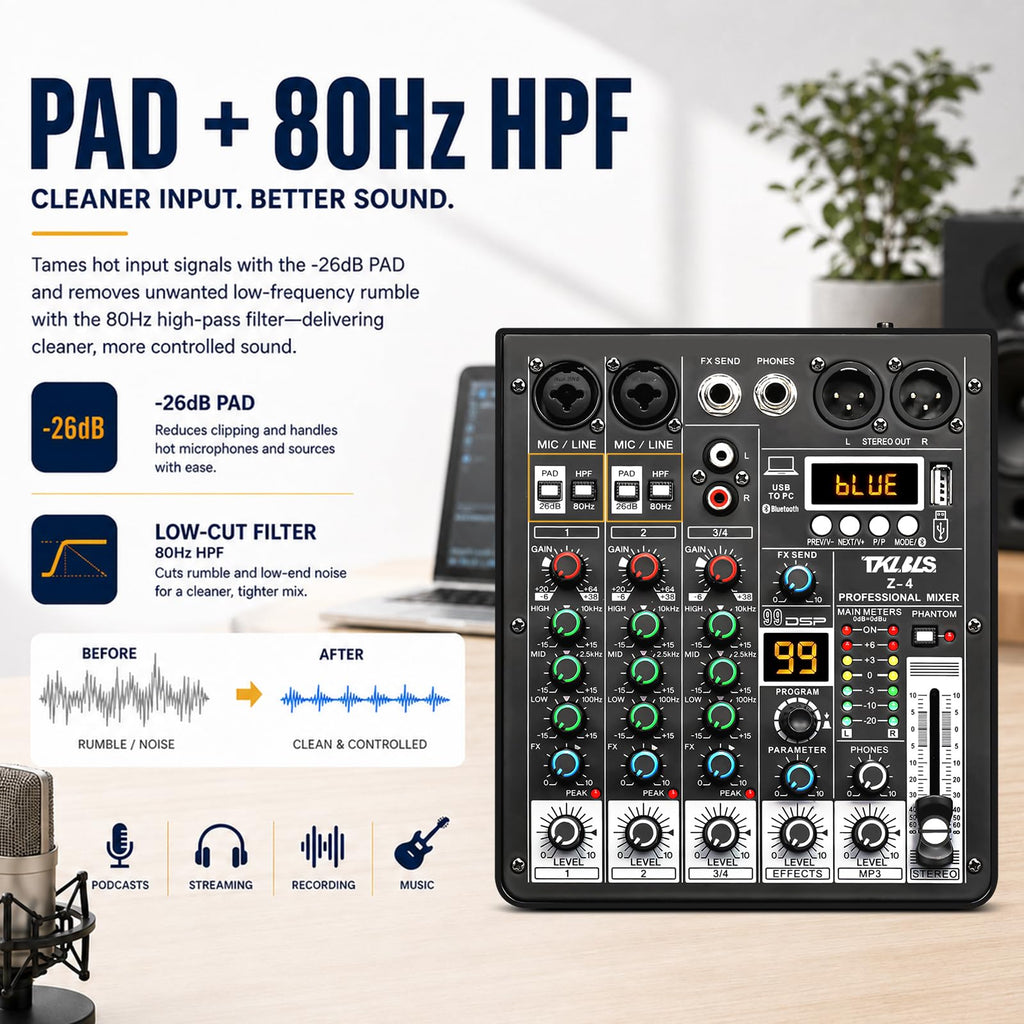 4 Channel Podcast Audio Mixer with 99 DSP Effects M718003