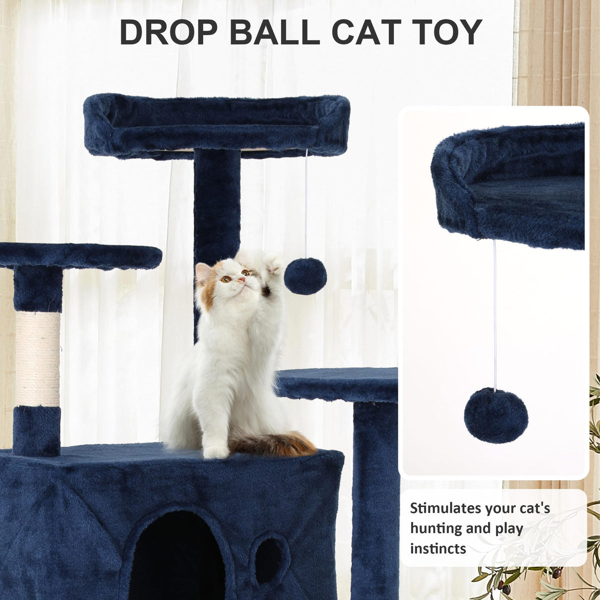 70 Inch Navy Blue Multi-Level Cat Tree with Scratching Posts H8404