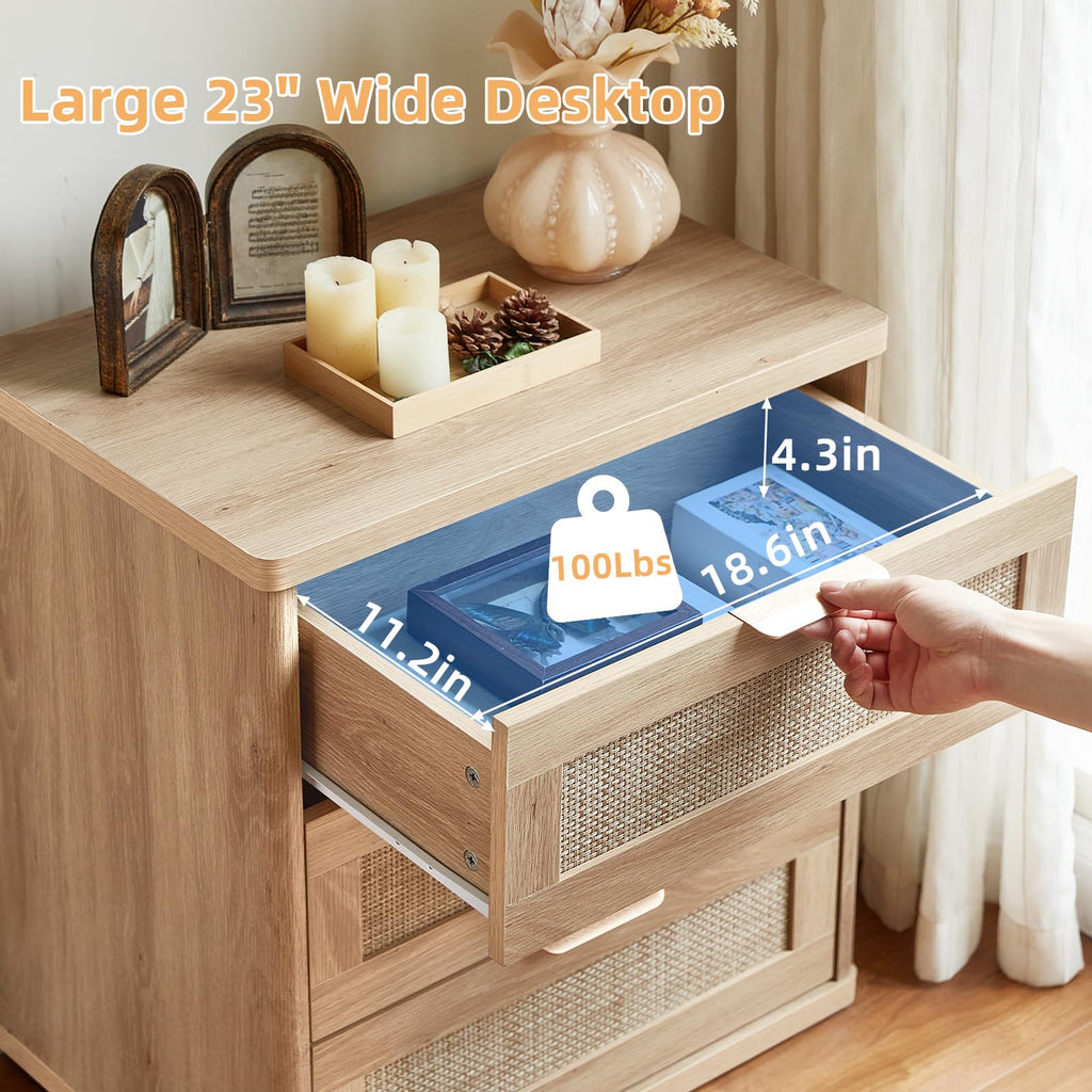 Rattan 23" Nightstands Set of 2 with Drawers O118679