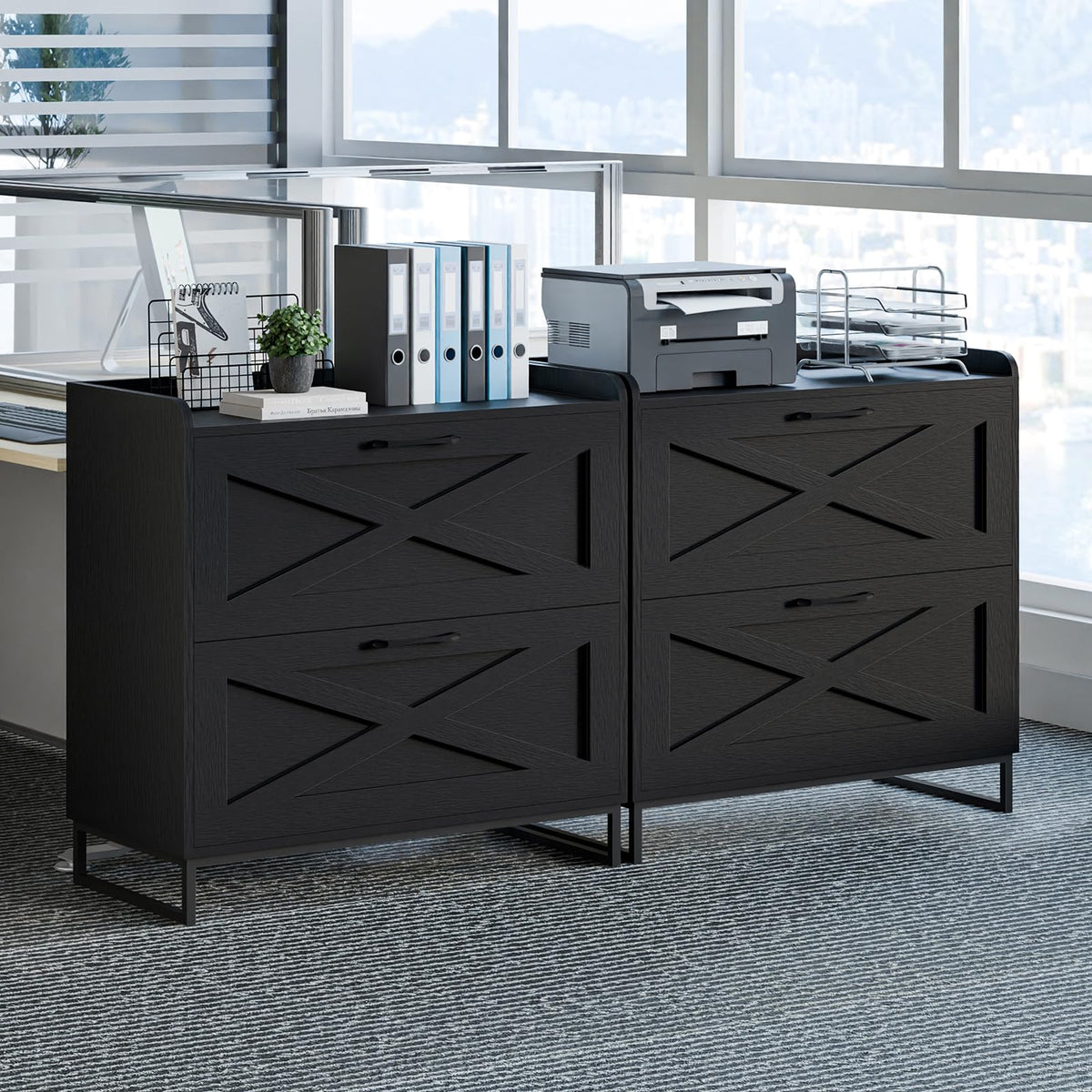 2 Drawer Black File Cabinet with Charging Station C679578
