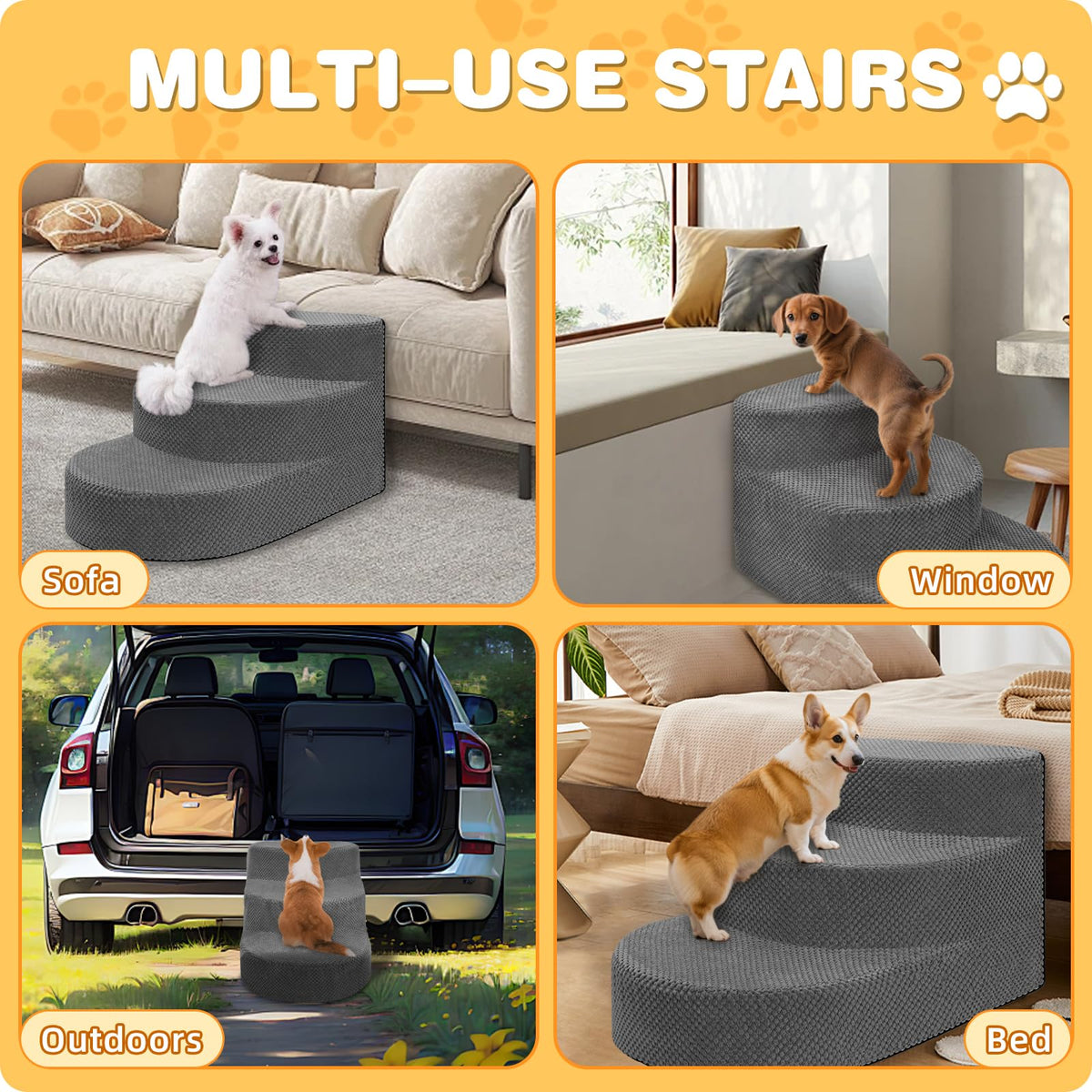 Grey 3 Steps Foam Dog Stairs R4242