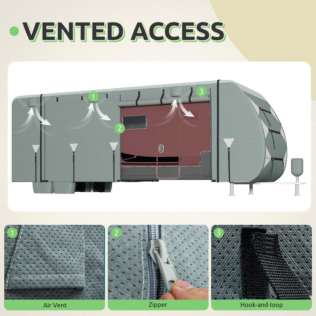 24-27FT Waterproof 7-Layer Camper Cover with Tongue Jack Cover, Tire Covers, Gutter Covers E47952