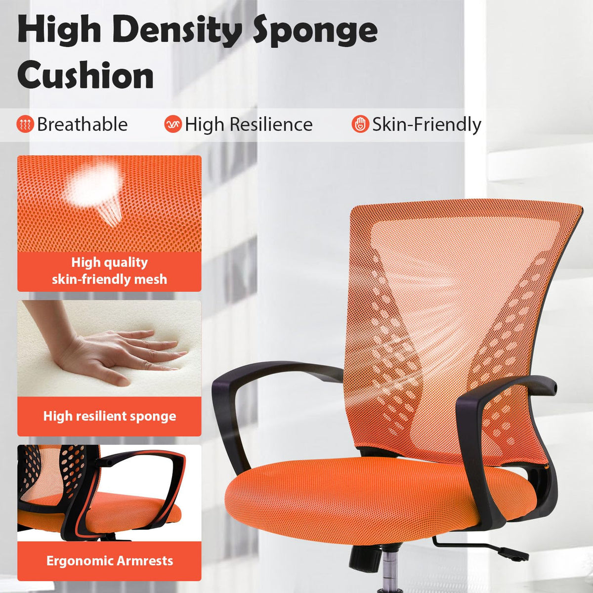 Orange Adjustable Mesh Ergonomic Office Chair with Lumbar Support J555965
