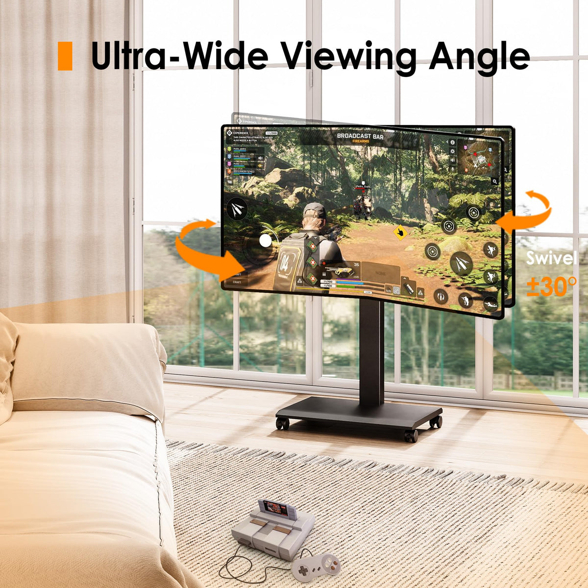 Hand Crank Lift TV Stand with Wheels for 32-75 Inch TVs, Black B879